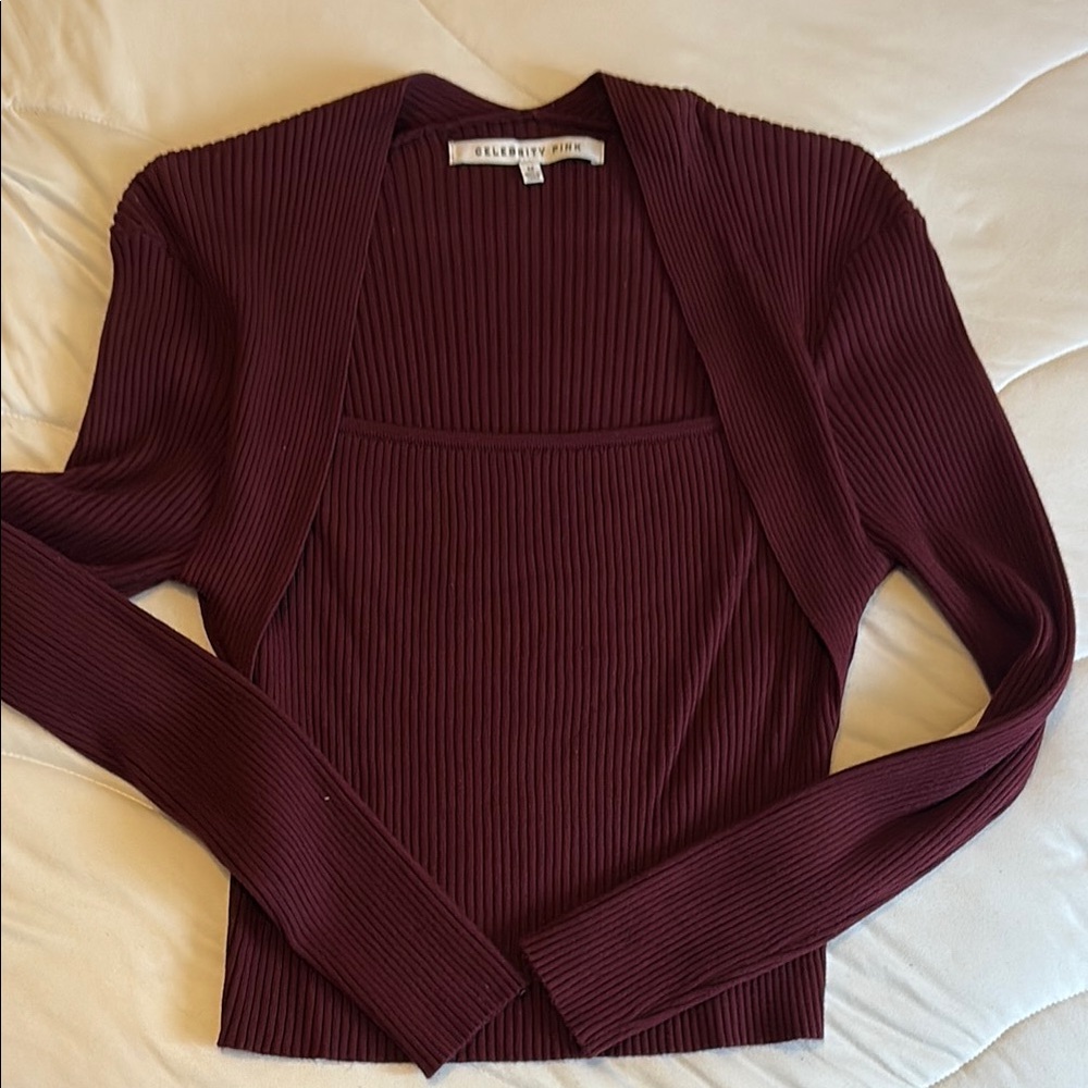 Burgundy Ribbed Long Sleeve Top